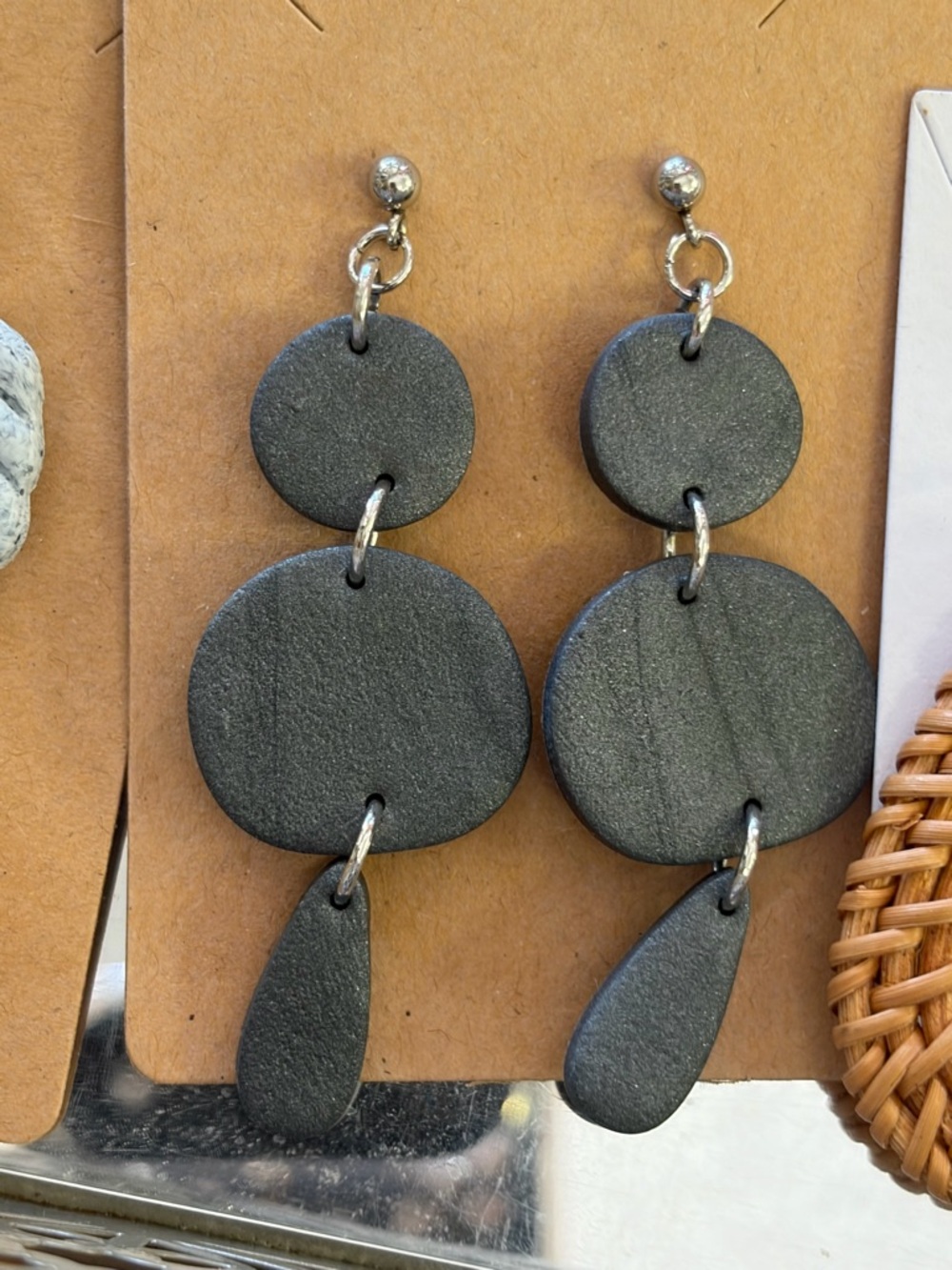 Handmade Matte Dark Gray Triple Drop Dangle Earrings